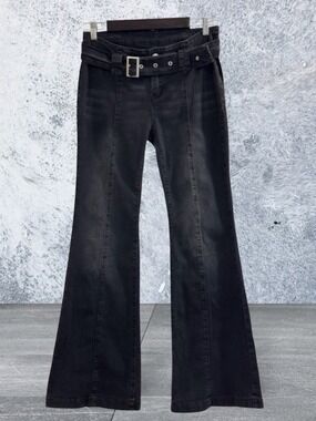 SHEIN Women’s Belted Black Flare Jeans Size 32